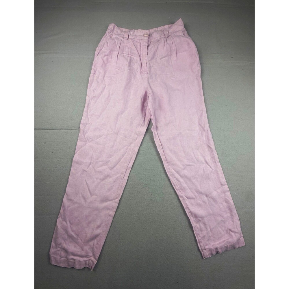 Etiqueta Negra Women's Pink Linen Dress Pants Pleated Tapered Mid Rise Pockets